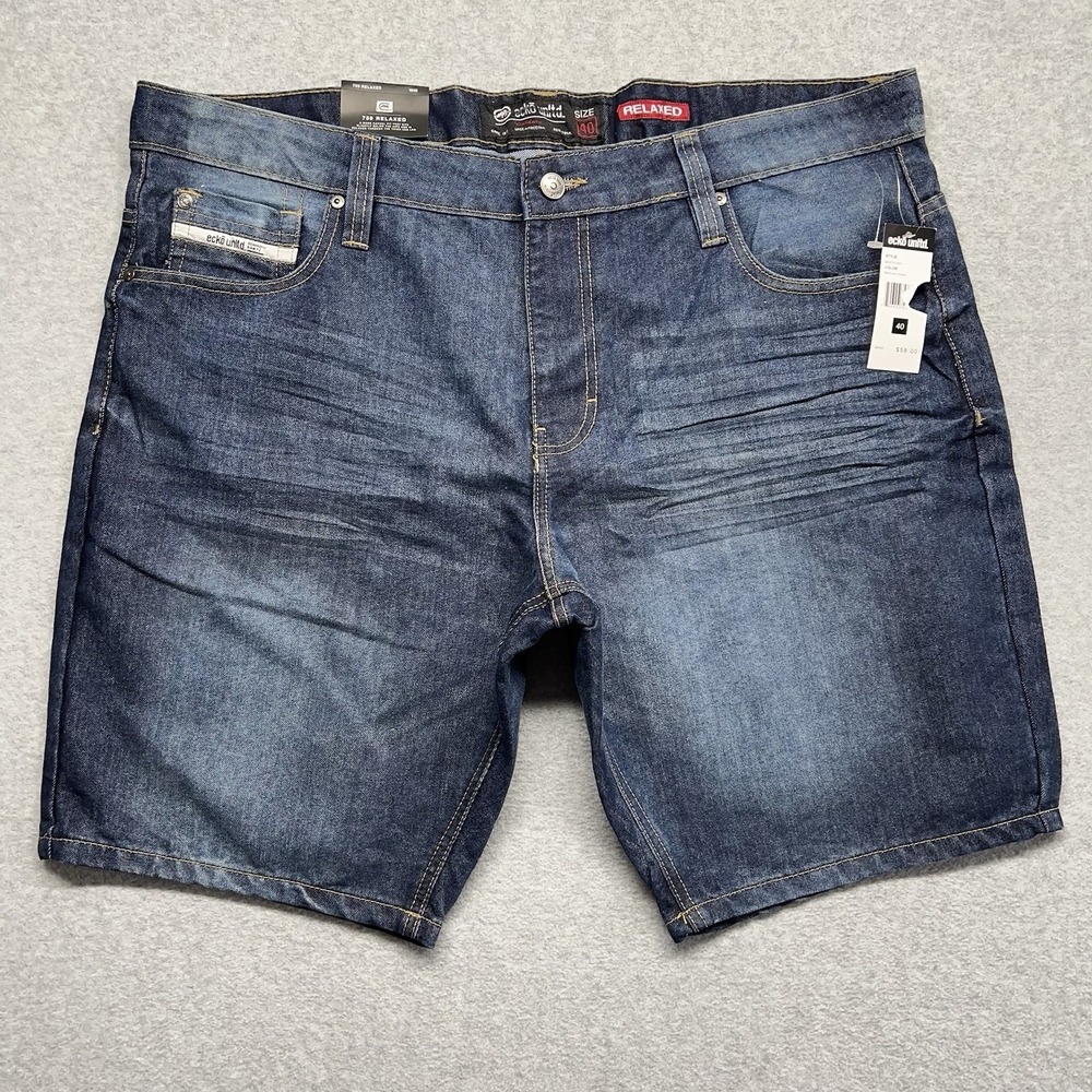 ECKO UNLTD 759 RELAXED FIT BLUE Denim JEAN SHORTS SZ 40 NWT Dark Wash